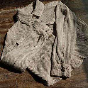Bagatelle Cropped Taupe Shirt Jacket Waffle Knit Button Front Minimal Size Small